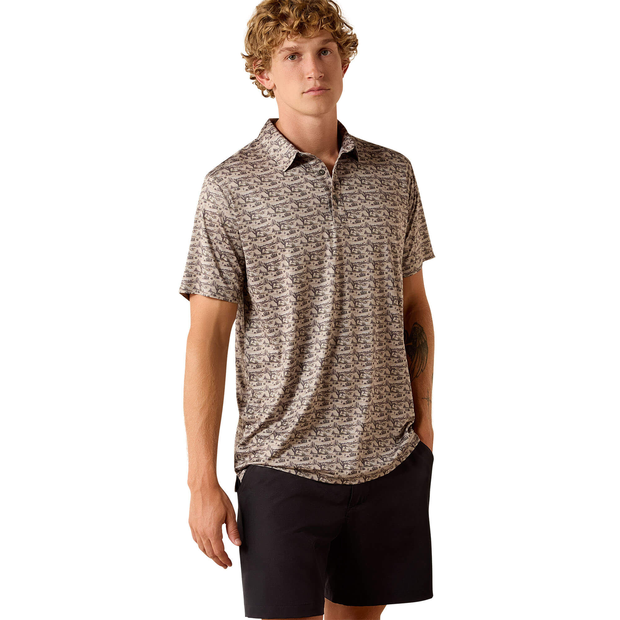 All Over Print Heathered Fitted Polo